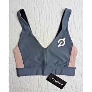 Peloton Sports Bra, Womens Small, Gray Pink, V Neck, Ribbed Panels